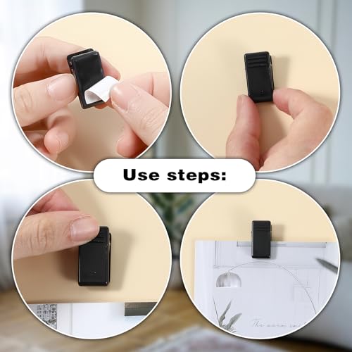 Kunststoff Federclips 20 Stück Klebrige Federclips Selbstklebende Mini Wandclips Klebeklammern Outdoor Selbstklebend Federklammern Dekoration Clip für Zuhause Büro Fotodokumente Fotoposter(Schwarz)