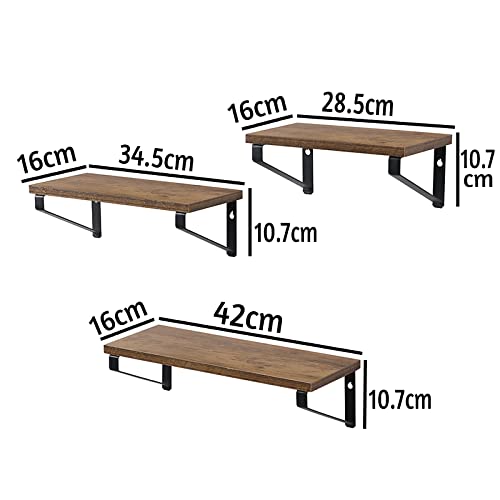 spot on dealz® Set of 3 Rectangle Black floating decorative hanging shelves with MDF wood rustic shelf and metal wire frame industrial wall mounted shelving unit Living Room furniture - Cosy Home Interiors spot on dealz® Set of 3 Rectangle Black floating decorative hanging shelves with MDF wood rustic shelf and metal wire frame industrial wall mounted shelving unit Living Room furniture - Image 2