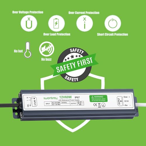 Image of LED Driver 60 Watts Waterproof IP67 Ultra Thin 0.87in 12V 5A DC Output Low Voltage Transformer Outdoor Power Supply Adapter for LED Strip,Landscape Lighting Project, and Any 12V LED Lights