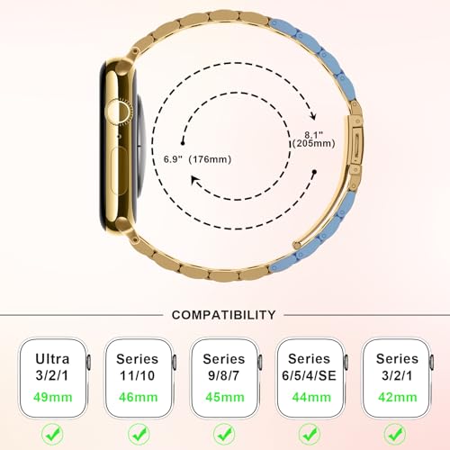 Image of Anlinser Bands Compatible with Apple Watch Band 49mm 46mm 45mm 44mm 42mm, Women Slim Stainless Steel Metal Strap for iWatch Ultra 2 Series 10 9 8 7 6 5 4 3 2 1 SE (Gold)