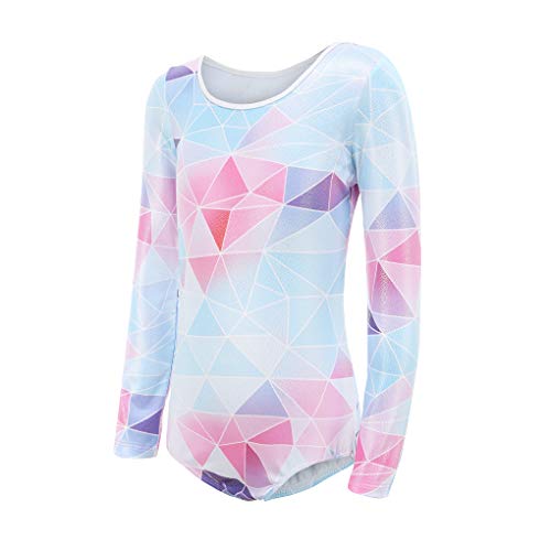 Girls Gymnastics Leotards Ballet Dance Geometric Metallic Leotards Long Sleeve Unitards Bodysuit Dancewear Size 12