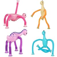 SYSAMA 4 Pcs Telescopic Suction Cup Toy, Coolest Pop Tubes Sensory Fidget Toys for Anxiety Kids Toddlers, Party Favors Basket Stocking Stuffer for 3-9 Year Old Boys Girls