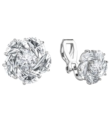 Wilelids 925 Silver CZ Flower Clip-on Earrings