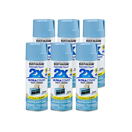 Rust-Oleum 314752-6PK Painter's Touch 2X Ultra Cover Spray Paint, 12 oz, Satin French Blue, 6 Pack