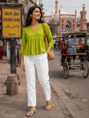 Image of DIGITAL SHOPEE Women Regular Fit Elastic Waist Full Length Cotton Formal Trouser for Casual Wear, Office Wear