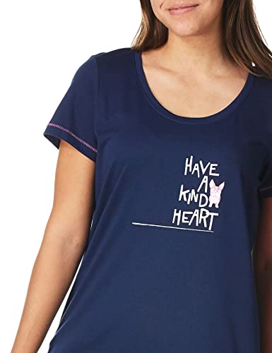 Hue Womens Printed Knit Short Sleeve Tee And Capri 2 Piece Pajama Set, Medieval Blue - Kind Heart, Medium Us #TOP2