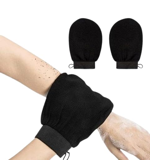 Body Exfoliating Glove - Pure Viscose Fibre, Double-Layered Exfoliating Body Glove for Dead Skin, Tan Removal for Face and Body (Set of 2, Black) VAI-P1776-image-6