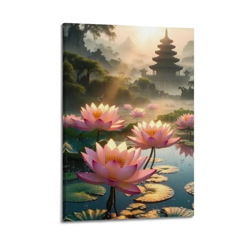 Toile fleur de lotus poster zen décoration murale moderne chambre 50x75cm