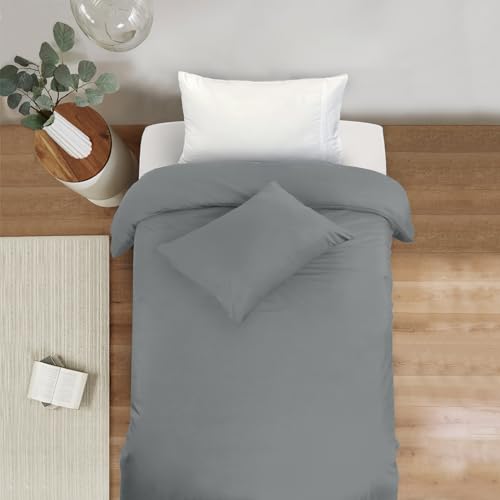 Image of Mejoroom Gray Twin Duvet Cover - Soft and Breathable Twin Bedding Sets with Zipper Closure, 2Pieces, 1 Duvet Cover (68x90) and 1 Pillow case(20x26)