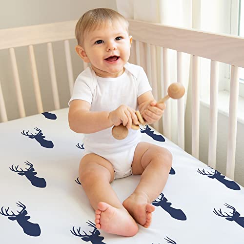 Sweet Jojo Designs 2P-CS-STAG-PRT Navy Blue White Woodland Deer Boy Baby Fitted Crib Sheet Set Nursery Soft Infant Newborn Fits Standard Mattress Or Toddler Bed thumb #3