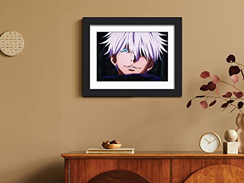 Image of TenorArts Satoru Gojo Poster Jujutsu Kaisen Anime Posters Laminated Photo Frame Painting with Matt Finish Black Textures (12inches x 9inches)