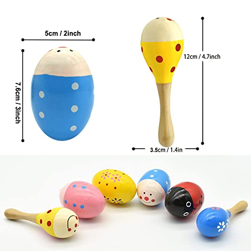 Wooden Easter Eggs Shakers Toys, Maracas Kids Hand Percussion Shakers Percussion Musical For Party Favors Kids Easter Basket Stuffers, 4 Pack Easter Eggs With 2 Shaker Sand Hammer Kit #TOP5