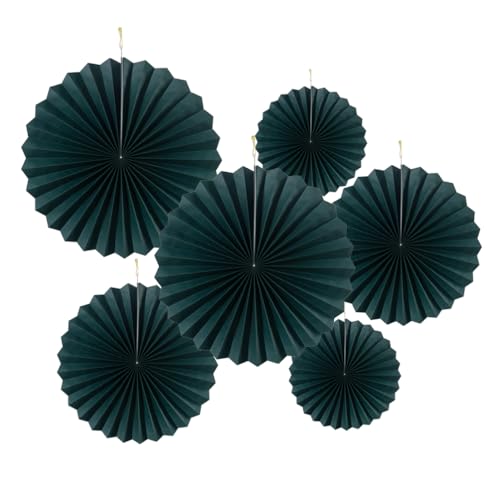 Image of MOWO Dark Green Paper Fans Hanging Decoration, 6pc | birthday graduation wedding retirement baby shower new year summer jungle party decoration
