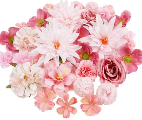 Nagobi 56 PCS Pink Fake Flowers Heads, Bulk Silk Flowers for Crafts, Mini Faux Flower Heads for DIY Wreath, Wedding Birthday Party Decor, Centerpieces, Home Decoration