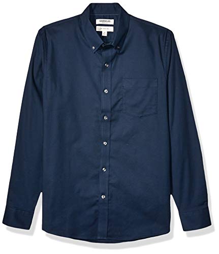 Amazon Brand - Goodthreads Men's Slim-Fit Long-Sleeve Wrinkle Resistant Comfort Stretch Oxford Shirt with Easy Care, Navy Medium
