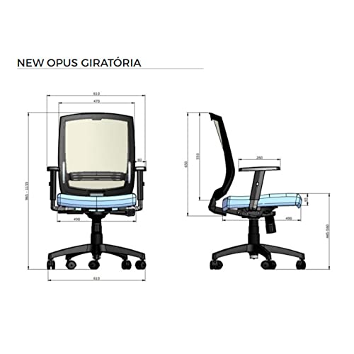 Cadeira de Escritório Giratória New Opus Roal Preta Encosto em Tela Base Nylon Syncron
