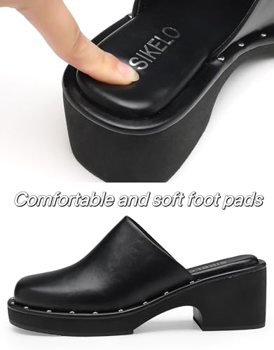 Mules for Women Clogs Chunky Block Heel Mule Square Closed Toe Slip-On Sandals with Memory Foam Padding Retro Rivet Comfort Fashion Slide Shoes3