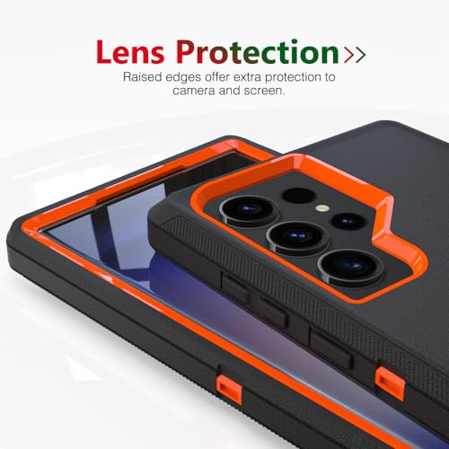 Image of Case for Galaxy S23 Ultra, Heavy-Duty Tough Rugged Shockproof Drop Protective Cover Cases for Samsung Galaxy S23 Ultra, Black+Orange