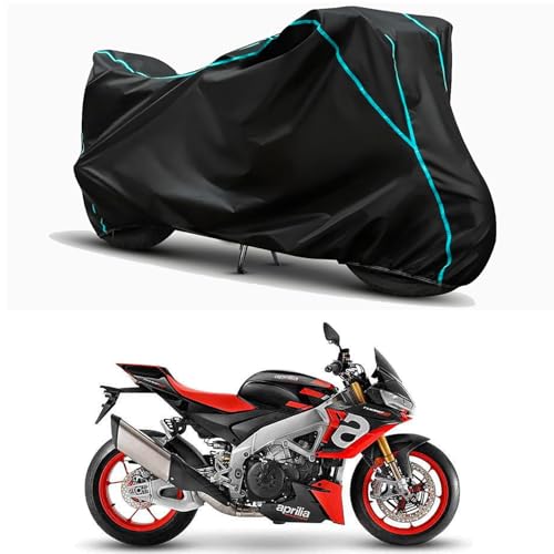 Image of Waterproof Bike Body Cover Compatible for | Aprilia Tuono Factory | Taffeta Fabric, Sky Piping Design, Bottom Elastic Fit | Dustproof, Sun UV & Rain Protection for All Weather.