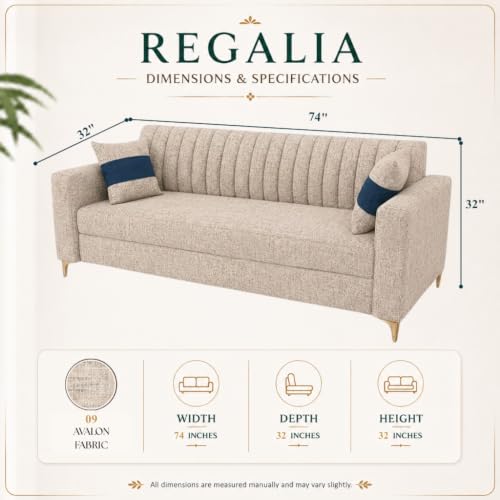 Image of FURNY Signature Regalia 3 Seater Sofa Set | Boucle Weave Fabric | 40D Foam + Zigzag Spring | 3-Yr Warranty (Sandstone Beige) | Modern Living Luxury Sofa Set for Home, Office & Hotel Spaces