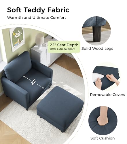 Image of Welzona Sofa Accent Chair with Ottoman, 33 inch Teddy Reading Chair and Ottoman