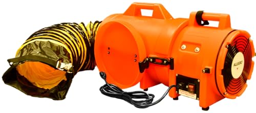 Image of Allegro Industries-9533-25 32 inch X 13 12 inch X 14 12 inch 831 cfm 13 hp 115 VAC 3 A Motor Polyethylene Com-Pax-Ial Blower with Canister and 8 inch X 25' Duct,Orange