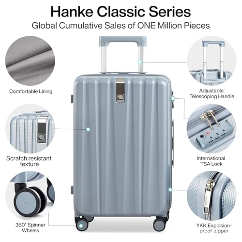 Image of Hanke Luggage Sets 3 piece Carry On Luggage with Wheels PC Hard Shell Suitcases Lightweight Checked Travel Luggage Large Travel Suitcase Woman Men 20 /24 /29 Inch(Grey)