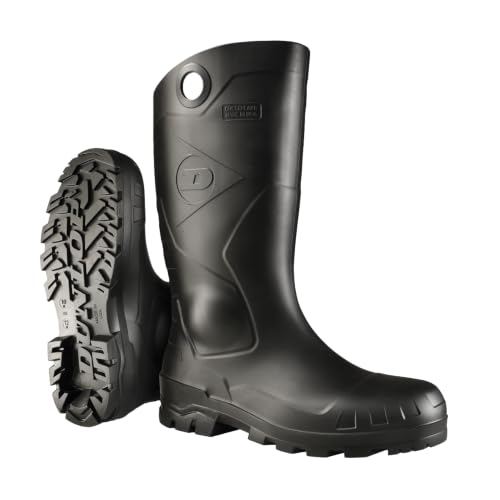 DUNLOP Chesapeake Rubber Boots for Men & Women – PVC - Waterproof Work boots - Lightweight Garden, Rain & Fishing Boots - Safety boots with Steel Toe and Wide Calf – Black – Size 3–15