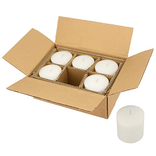 Image of Stonebriar Tall 3 x 3 Inch 40 Hour Long Burning Unscented Wax Flat Top Pillar Candles, White, 6 Pack