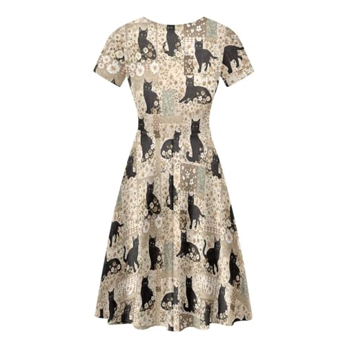 Image of AFPANQZ Womens Casual Summer Lightweight Vintage Dress Short Sleeve Midi Dress Knee-Long Luxury Formal Dress