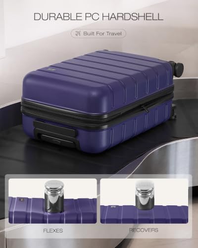 Image of Coolife Luggage Set, Lightweight Durable Hardshell, 3 piece, Deep Purple | Upgraded Polycarbonate Shell Suitcase,360 Spinner Double Wheels,Expandable(20''only),Tsa Lock,Aluminum Handle,Nested Design