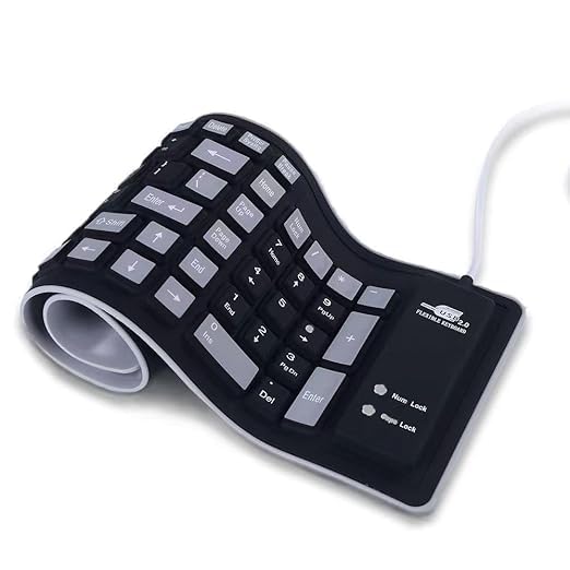 Foldable Silicone Keyboard,103 Keys Waterproof USB Soft Silicone Silent Keyboard,Portable Flexible Rollup Keyboard for Laptop,PC (Black)-picture-22