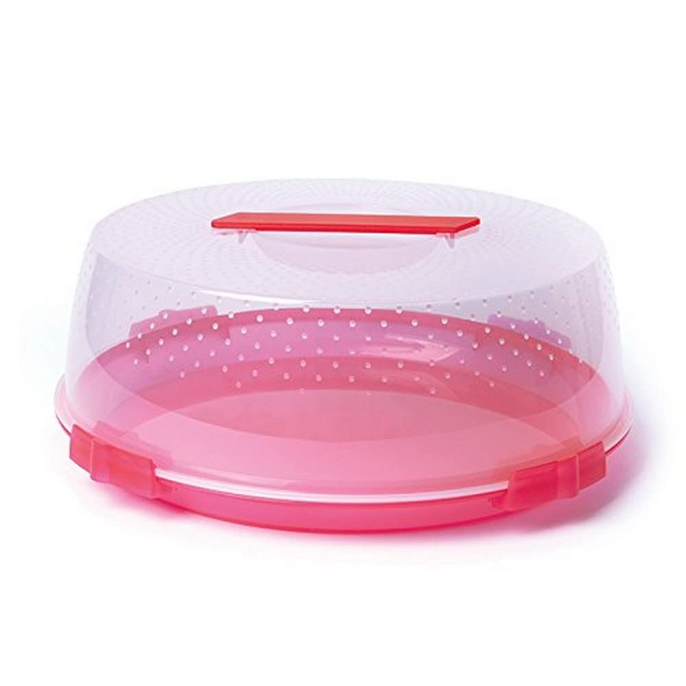 Excelsa Copritorta da Trasporto con Maniglie e Chiusura di Sicurezza, Diametro 32 cm, Plastica, Rosso