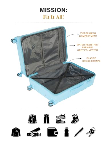 Image of Teakwood MA Trolley Bag, Hard Cabin with Zipper Closure, Adjustable Push Button & Cross Side Strap, Number Lock System 360 Degree (Small, Sky Blue)