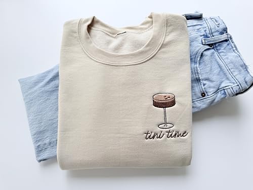 Up2ournecksinfabric - Embroidered Espresso Martini Sweatshirt - Martini Lover Gift Sand2