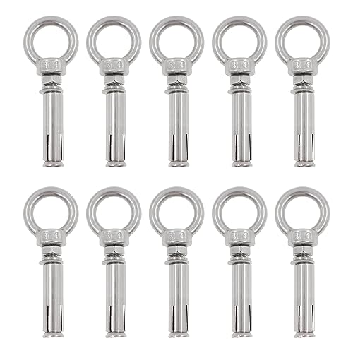 Image of Shoulder Eye Bolts,TTZEZE Heavy Duty Eyebolts,304 Stainless Steel Wall Concrete Anchors Screw Expansion Screw Bolts Eye Hooks Fastener for Ceiling Concrete Masonry 10 Pack M6*60