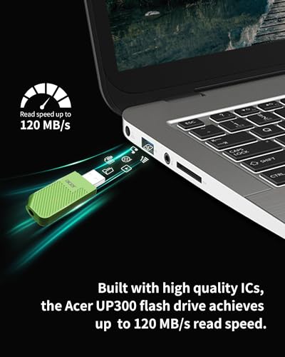 Image of Acer UP300 USB 3.2 Gen 1 Flash Drive | 256 GB | Up to 120MB /s Read Speed | ABS Body | Waterproof & Dustproof | ABS Body |5-Year Warranty | Green