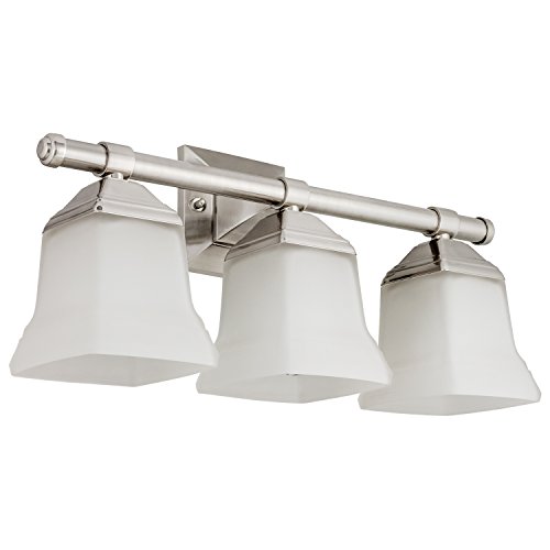 Sunlite 46063-SU Modern Square Bell Vanity Fixture 20" Wall Mount, Medium Base (E26) Socket, Standard A19 Bulb Required (100W Max), Frosted Glass Shade, 3 Light Brushed Nickel Finish