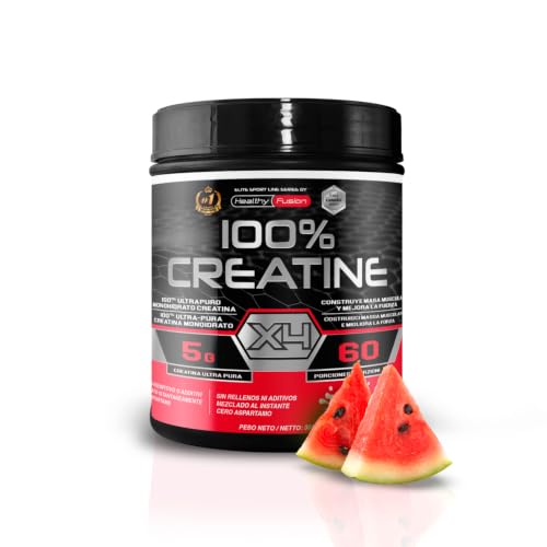 Healthy Fusion 100% Creatina Monohidrato en Polvo | Promueve el crecimiento muscular y mejora la resistencia física | Alta solubilidad | 300g | 60 Dosis | sabor sandía