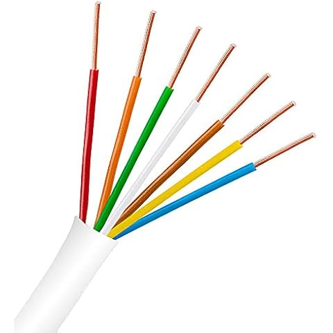 PHAT SATELLITE INTL 50ft White Thermostat Wire 18/7 Solid Copper 18AWG 7-Conductor Power Limited Circuit Wire Flame Retardant PVC, UL Listed CL2, Low Voltage Cable (50 feet, White) Cover