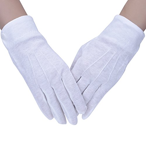 Blulu Guanti di Cotone Impunturato Bianco Guanto