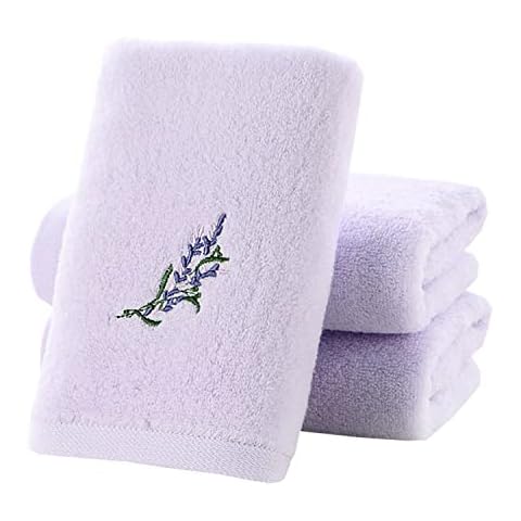 Pidada Hand Towel Set of 3 Embroidered Lavender Floral Pattern 100% Cotton Soft Absorbent Decorative Towel for Bathroom (Light Purple) Cover