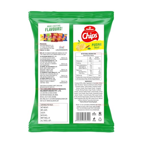 Image of Haldiram's Potato Chips, Pudina Treat Flavour, 89g | Thinly Sliced |Crispy & Crunchy | Perfect for Munching