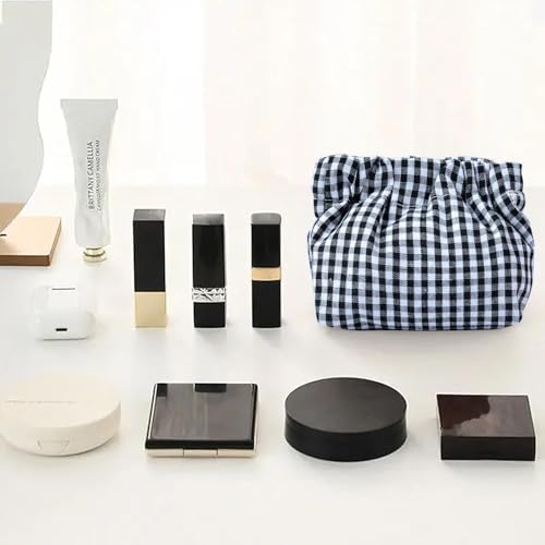 Small Pouch bags for purs 2pcs Mini Cosmetics Makeup Corduroy Storage Bag No Zipper Self-closing Accessories Organizer for Cosmetics Headphones Jewelry (Blue+black)3