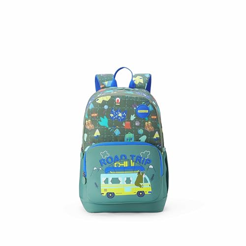 Image of American Tourister Wiggle | 26 Ltrs | 2 Compartments | Bottle Pocket | Ergonomic Padded Back Panel & Shoulder Straps | Kids Backpack | 1 Year International Warranty | Adventure Green