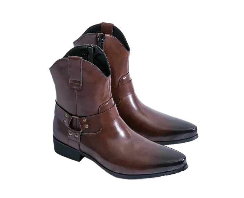Men's Chelsea leather polo boots motorcycle with side zipper heel casual wear