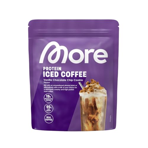 MORE Protein Iced Coffee 650g Vanilla Chocolate Chip Cookie Eiskaffee mit wertvollen Proteinen wenig Zucker und Fett - made in Germany