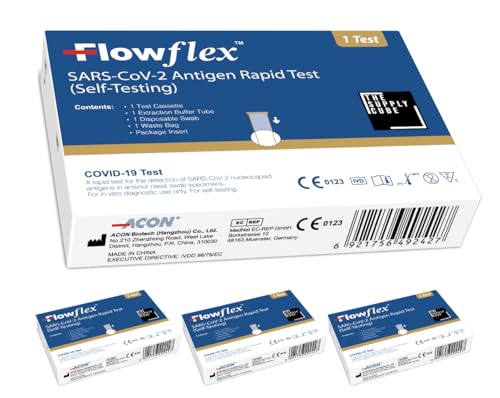 The Supply Cube Flowflex One Step Lateral Flow Test Kit | 4 Single Packs | One Step Test for Sars-CoV-2 Antigen |Covid-19 Self Testing Rapid Test | Not for Travel | 4 Pack Expiry OCT 2025