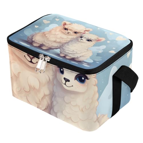 GzLeyigou Lunch Bags for Women Men 9 Cans,Alpaca Llama Hot & Cold Food Delivery Bag Insulated Grocery Bag Insulated Lunch Box Love Heart Llama Cooler Bag for Office Work Picnic Beach
