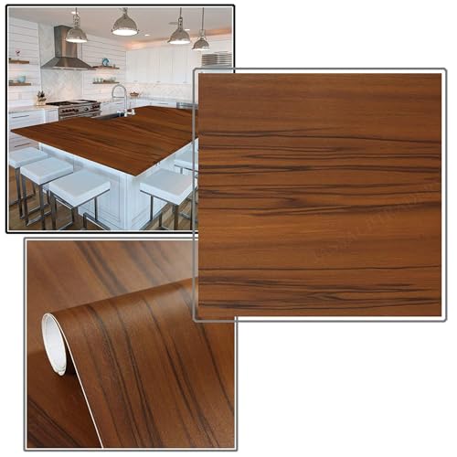 Image of Wood Grain Contact Paper, Brown Wood Peel and Stick Wallpaper for Cabinets, Self Adhesive Waterproof Wall Paper for Furniture Countertops Drawer Shelf Liner (12x144Inch)